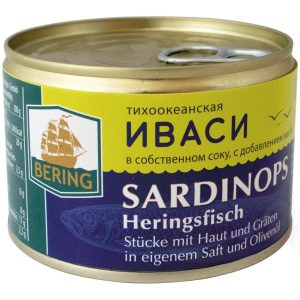 Sardinops (sleď) - kúsky s kožou vo vlastnej šťave a sójovom oleji 250g